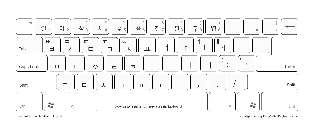 Unicode keyboard layout in a white background theme. Best for printing as it consume less ink.