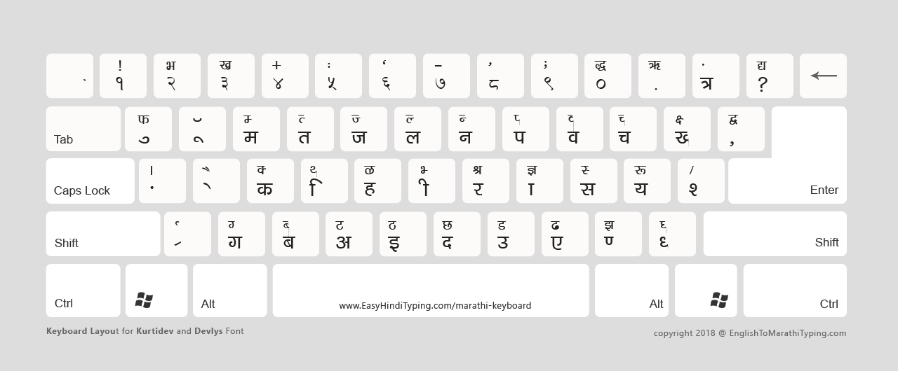 DevLys Font keyboard in a light mode ideal for printing
